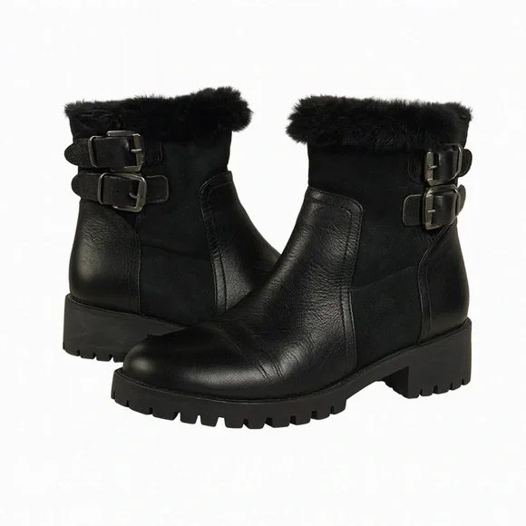 NAPOLEONI Leather Suede Shearling Zip-up Buckled Ankle Boots Made in Italy Sz 36 - Picture 1 of 11